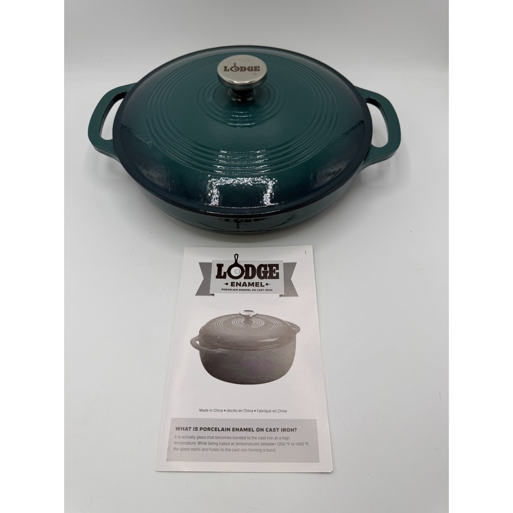 Lodge Enameled Cast Iron 3.6 Qt Casserole Braiser Pan & Lid Emerald Green